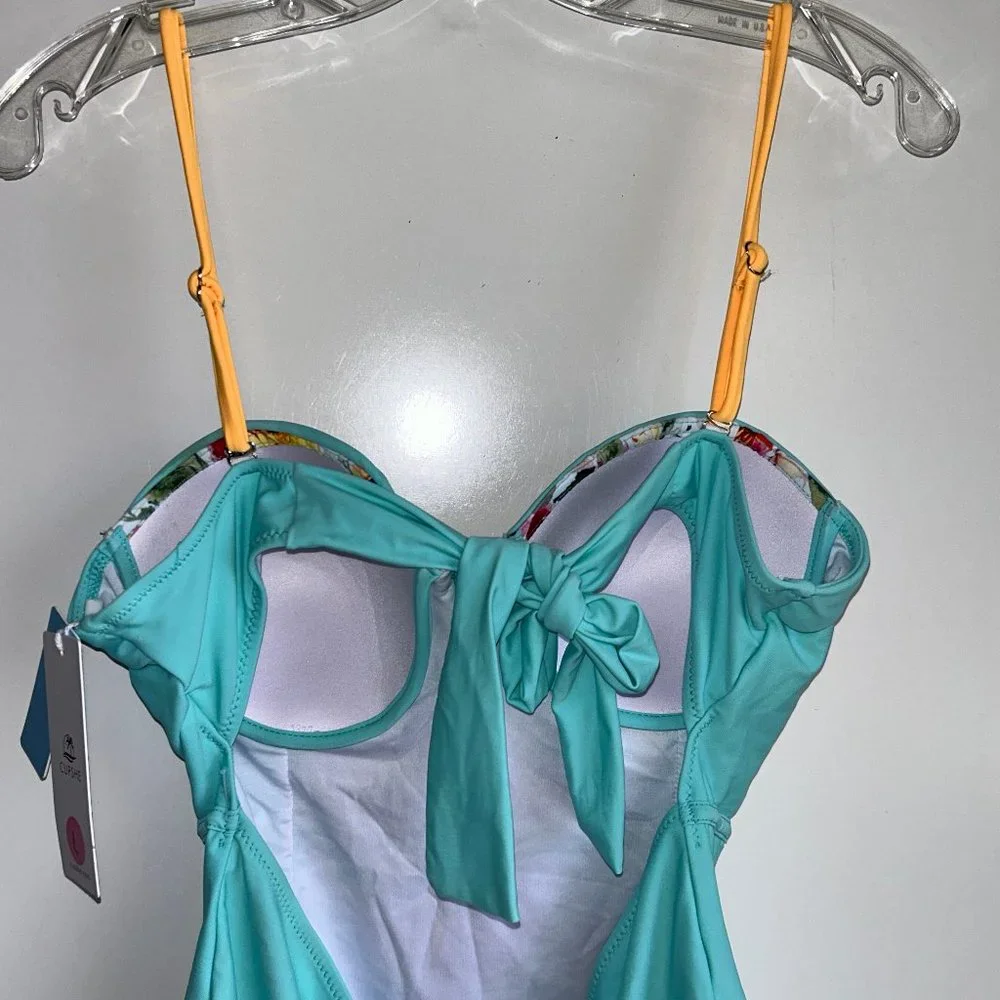 NWT CUPSHE One-Piece Blue Floral Swimsuit Size Large - Picture 6 of 9
